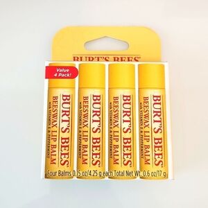 New Burt's Bees 4 Pack Lip Balm